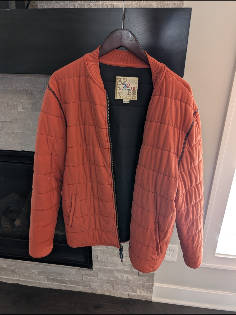 Men’s 32 Bars Blue Quilted Bomber Jacket - Rust Orange